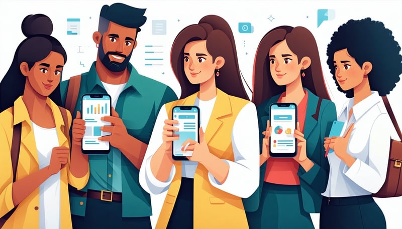 Illustration de personnes utilisant l'application Paul Employs pour la recherche d'emploi. Illustration de personnes utilisant l'application Paul Employs pour la recherche d'emploi.